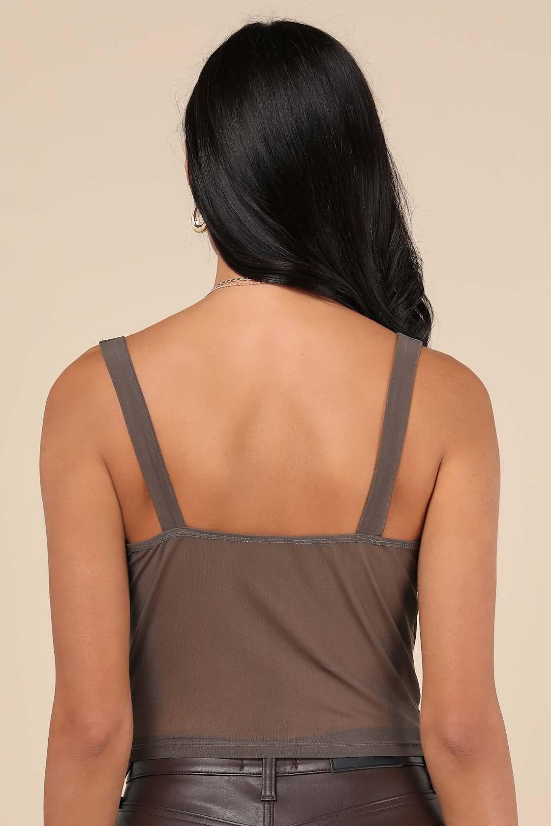 Coveted Flirt Grey Mesh Bustier Crop Top Product Image