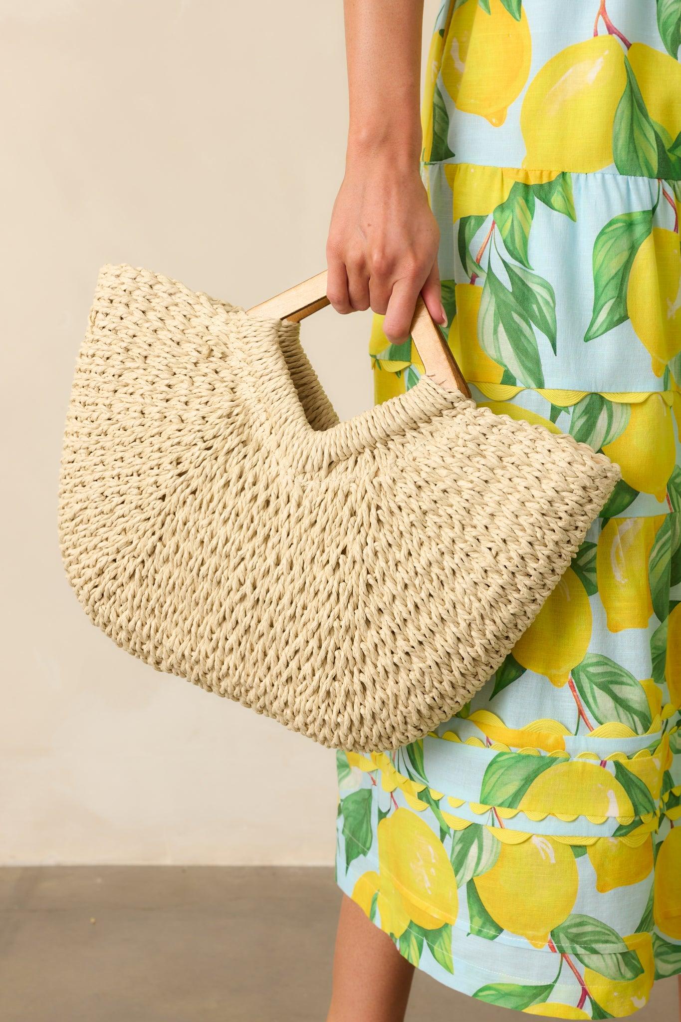 Changing Tides Ivory Raffia Woven Wooden Handle Handbag Product Image