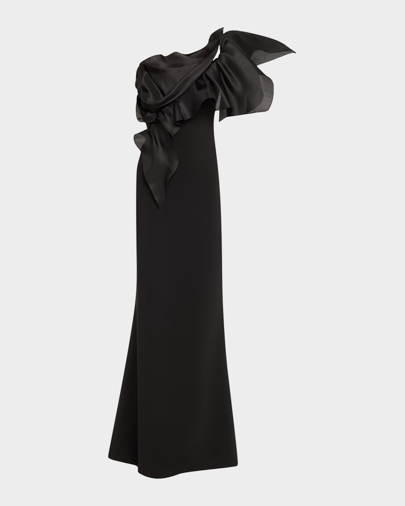 One-Shoulder Ruffle Stretch Crepe Gown Product Image