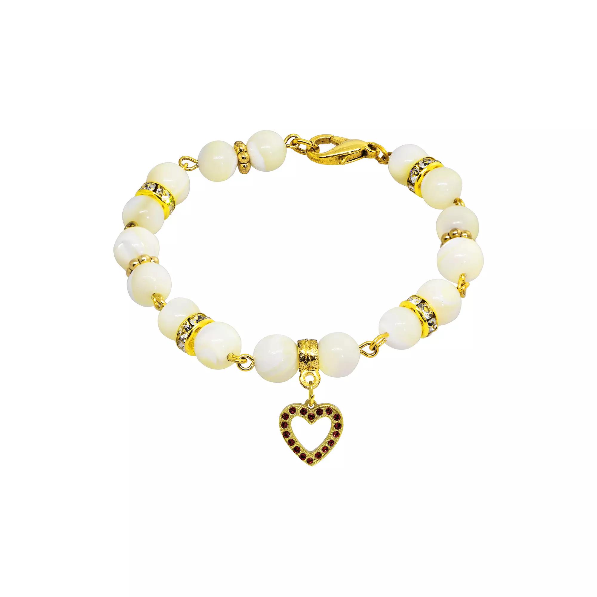 1928 Gold Tone Mother-of-Pearl & Simulated Crystal Birthstone Heart Bracelet, Womens, September Product Image