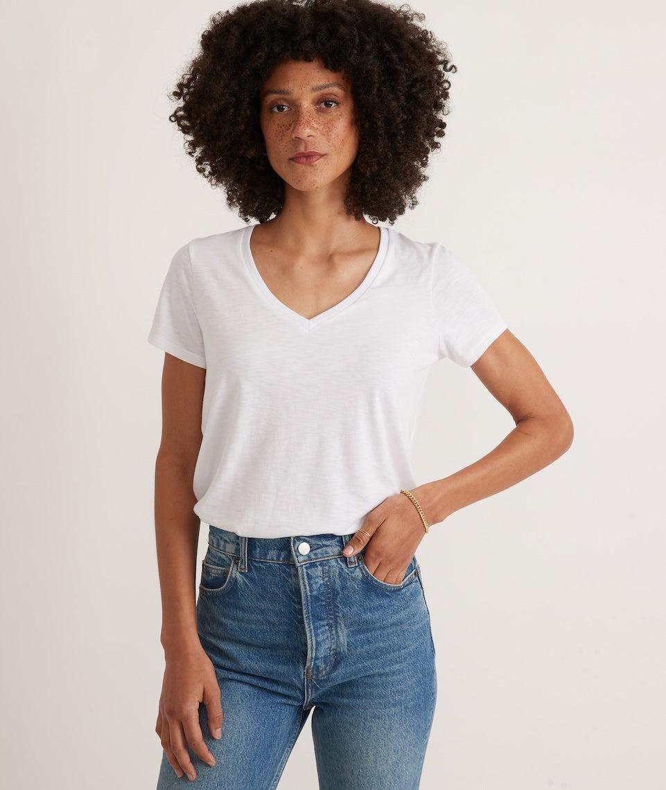 Classic V-Neck Tee in White Product Image
