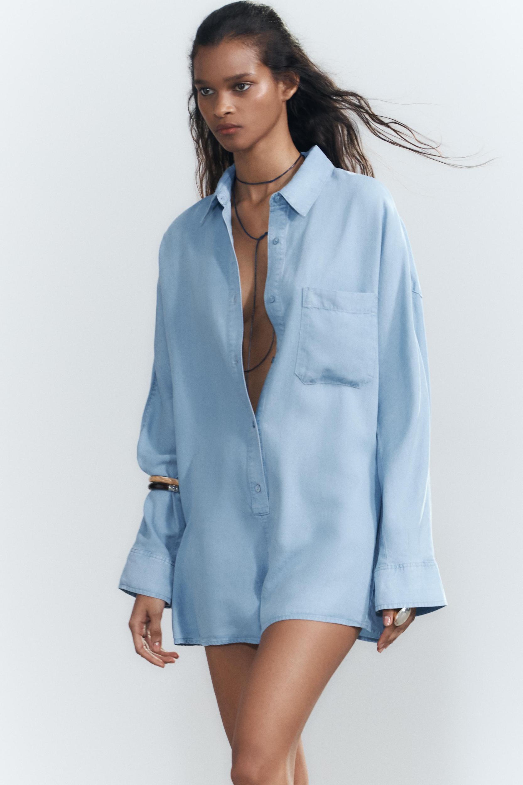 SHORT FLOWY TRF DENIM JUMPSUIT Product Image