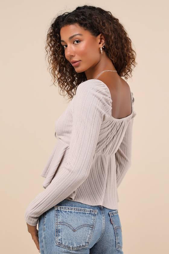 Impressively Charming Taupe Tie-Front Long Sleeve Top Product Image