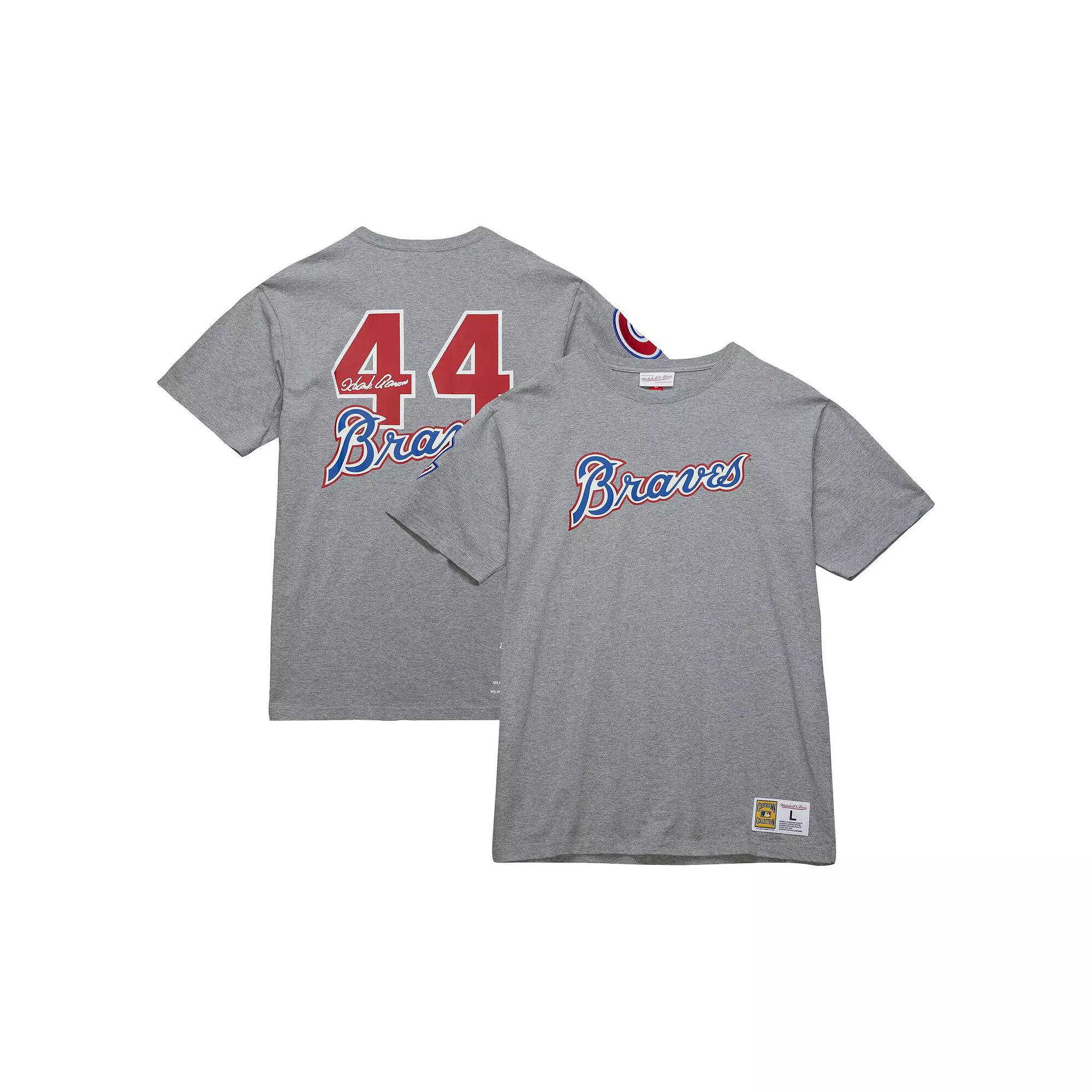 Men's Mitchell & Ness Hank Aaron Heather Gray Atlanta Braves Cooperstown Collection Legends T-Shirt, Size: Small, Grey Product Image