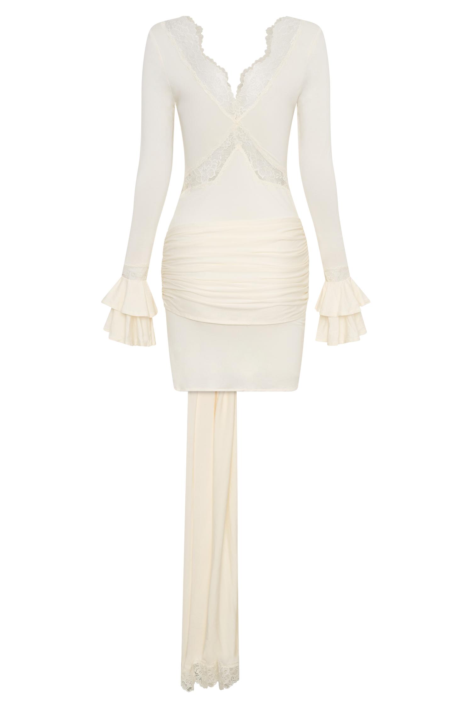 Electra Slinky Lace Mini Dress - Ivory Product Image