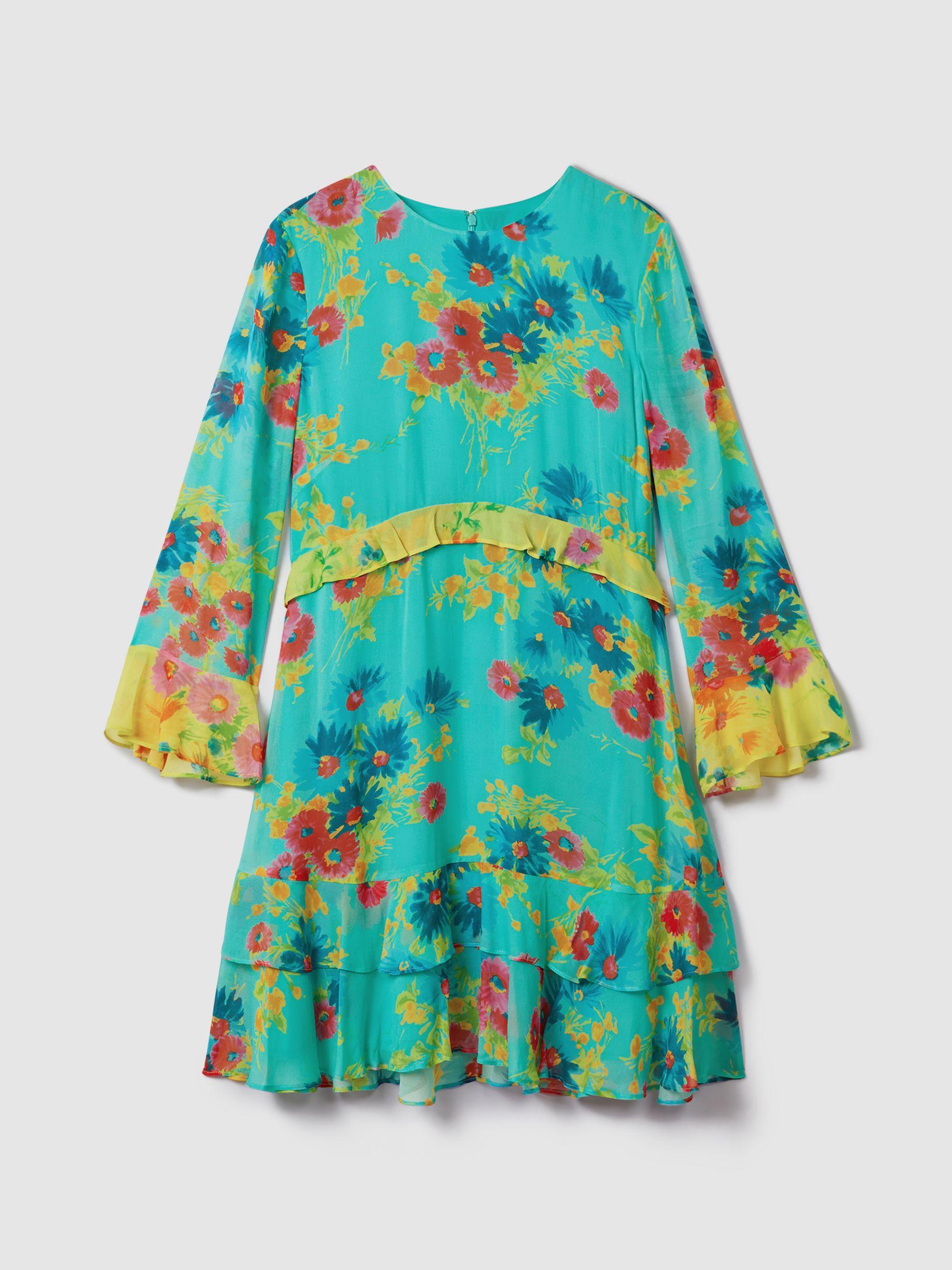 Florere Printed Ruffle Mini Dress in Turquoise Product Image