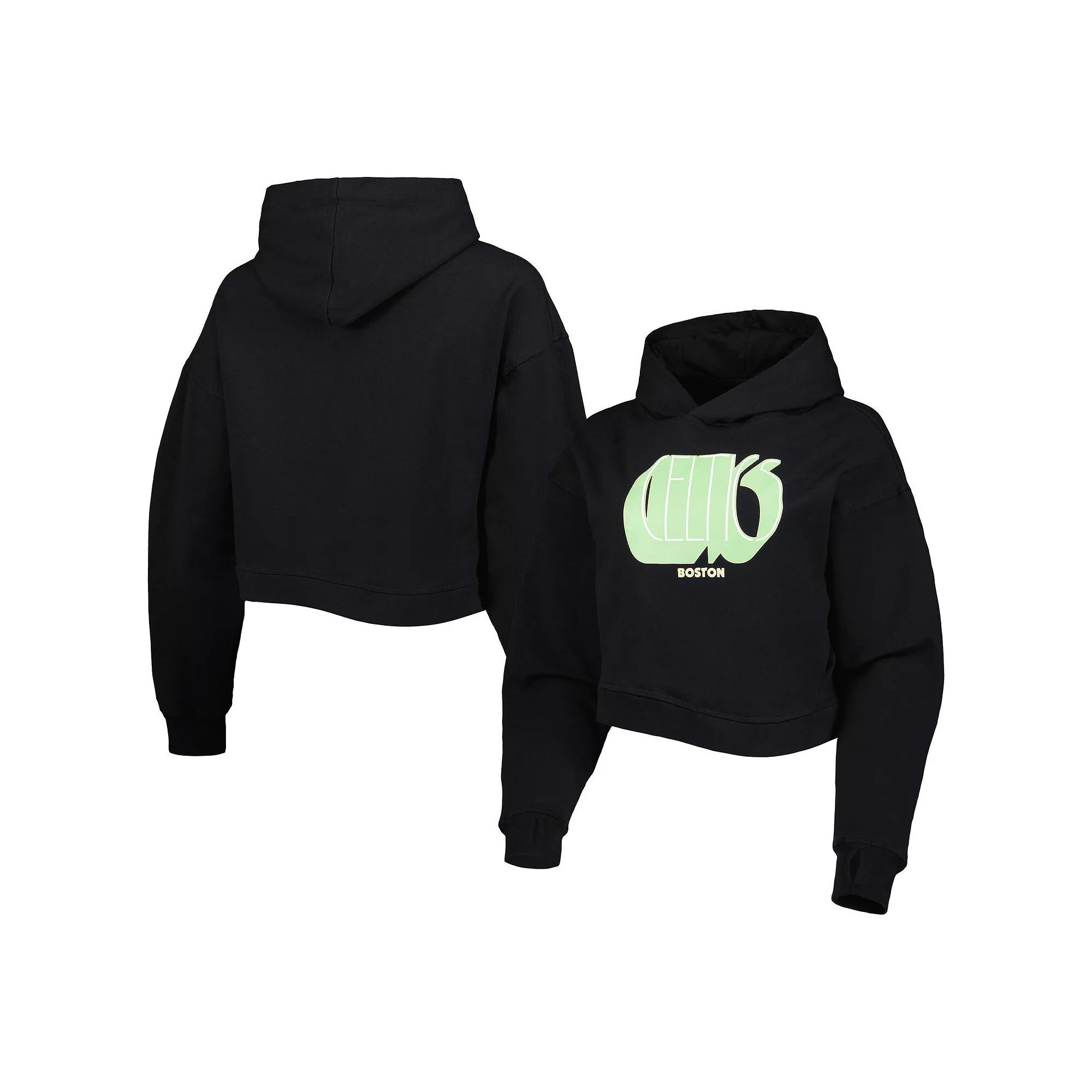 Women's Lusso Black Boston Celtics Layla World Tour Cropped Pullover Hoodie,  Product Image