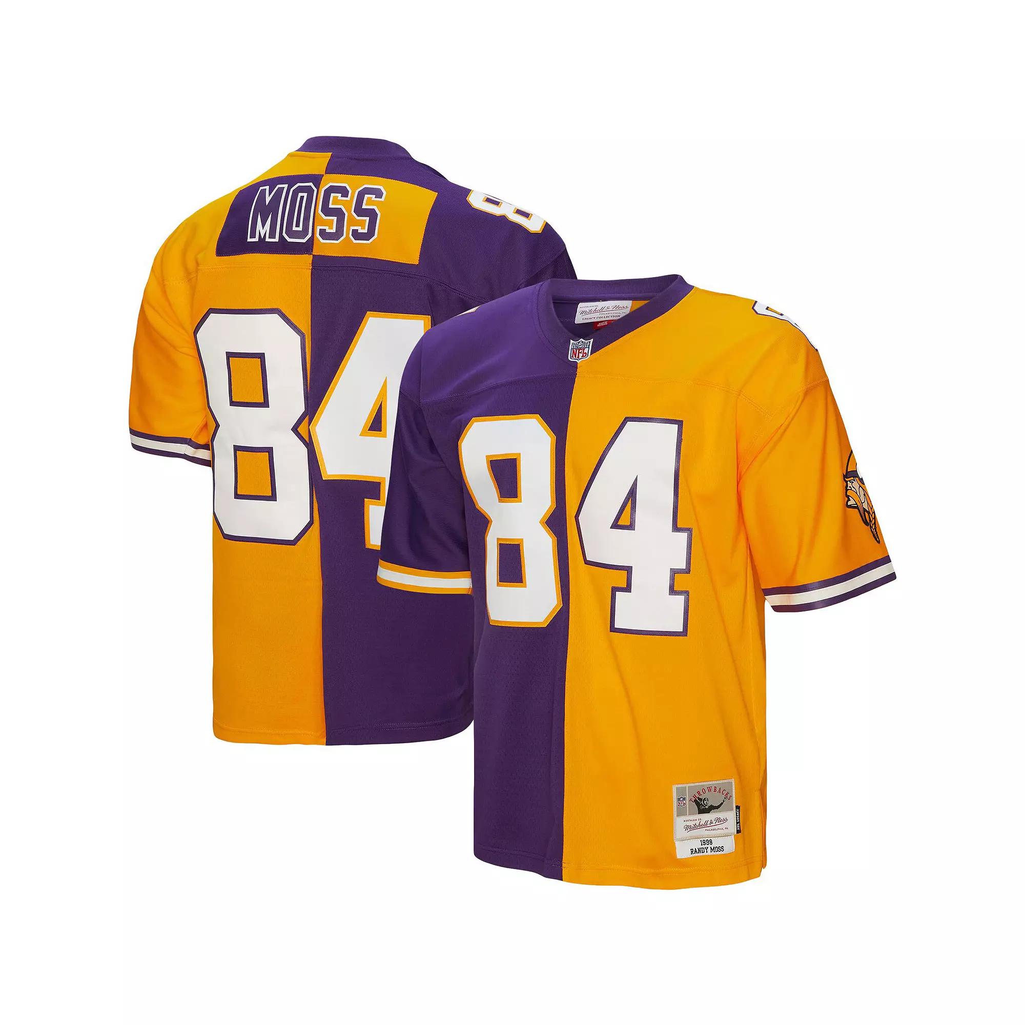Men's Mitchell & Ness Randy Moss Purple/Gold Minnesota Vikings 1998 Split Legacy Replica Jersey,  Product Image