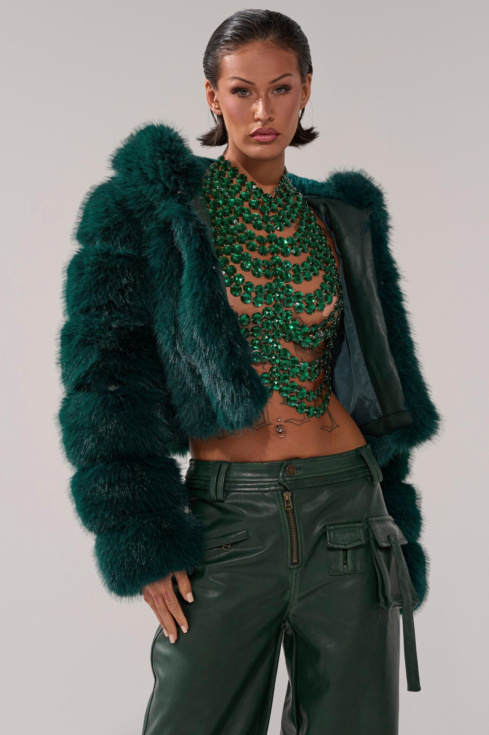 JOLENE FAUX FUR COAT IN EMERALD GREEN Product Image