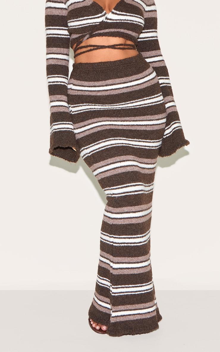 Shape Chocolate Brushed Stripped Knit Maxi Skirt Product Image