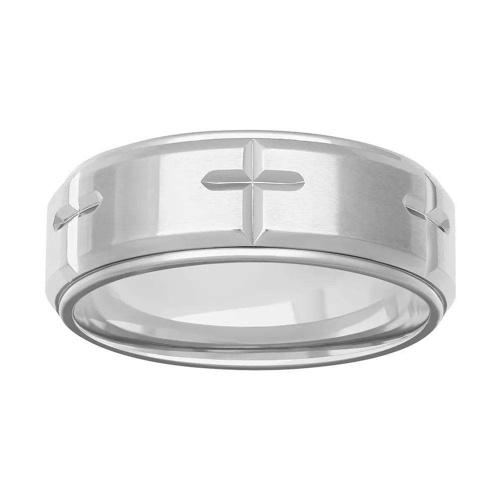 AXL Stainless Steel 8 mm Men's Cross Comfort Fit Band, Size: 8.50 Product Image