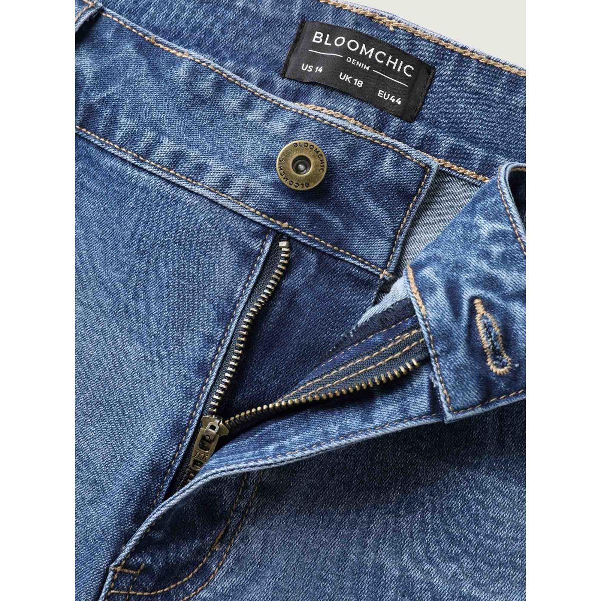 Plus Size No-Gap Waist Sculpting Bootcut Jeans Women Denimblue At the Office High stretch Slanted pocket Jeans BloomChic 26/4X Product Image