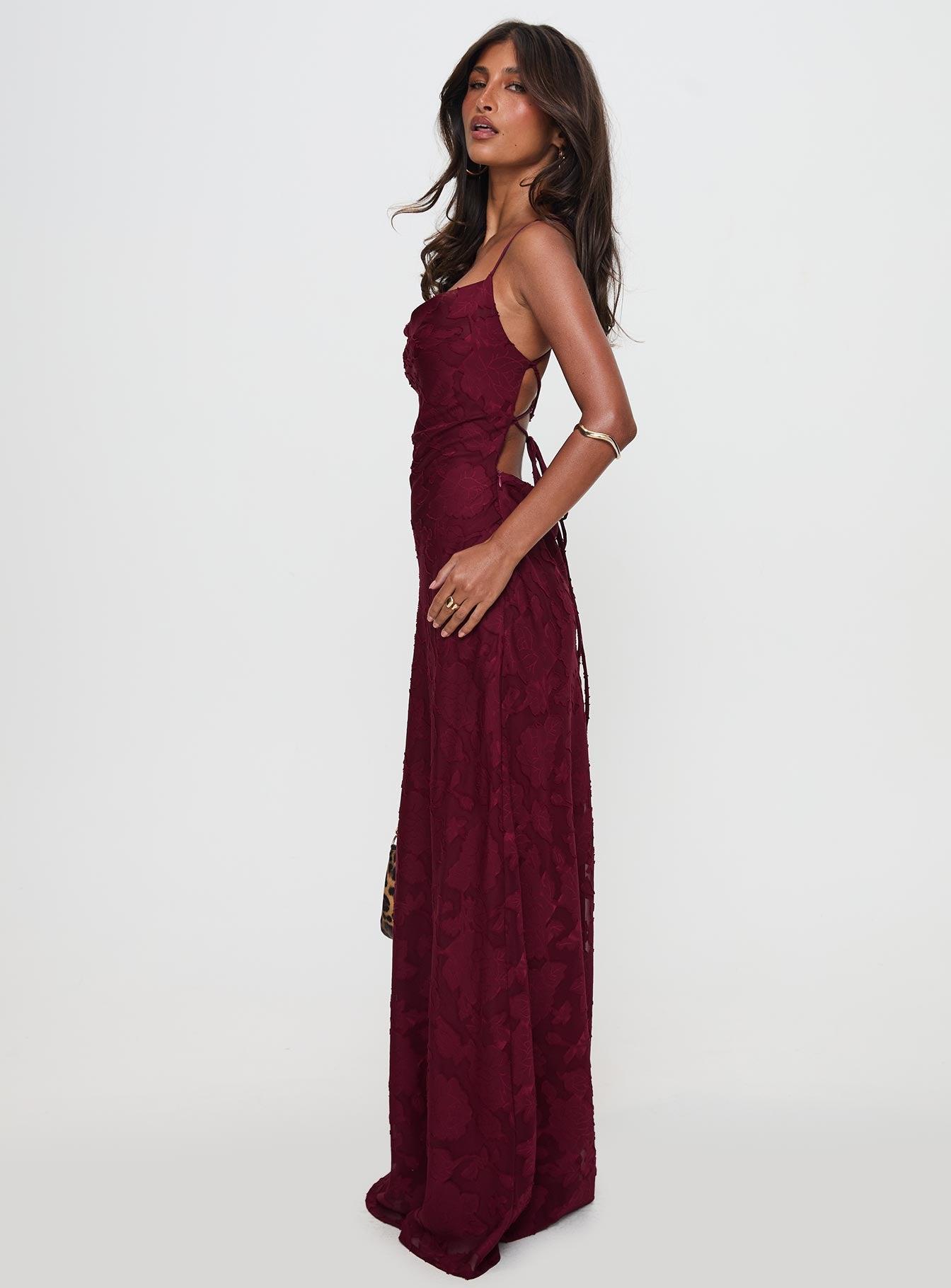 Celena Maxi Dress Burgundy Burnout Product Image
