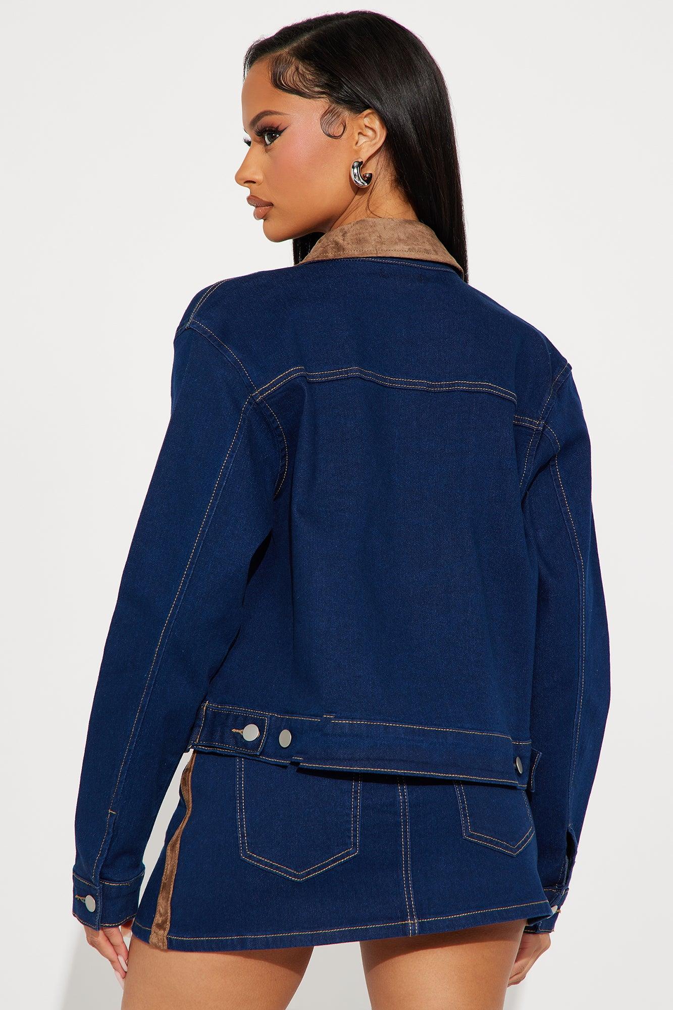 Jaqueline Denim Jacket Mini Skirt Set - Dark Wash Female Product Image