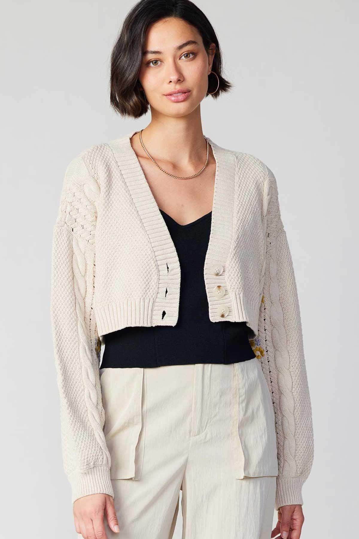 FINAL SALE Dorothy Floral Embroidered Cropped Cardigan Product Image