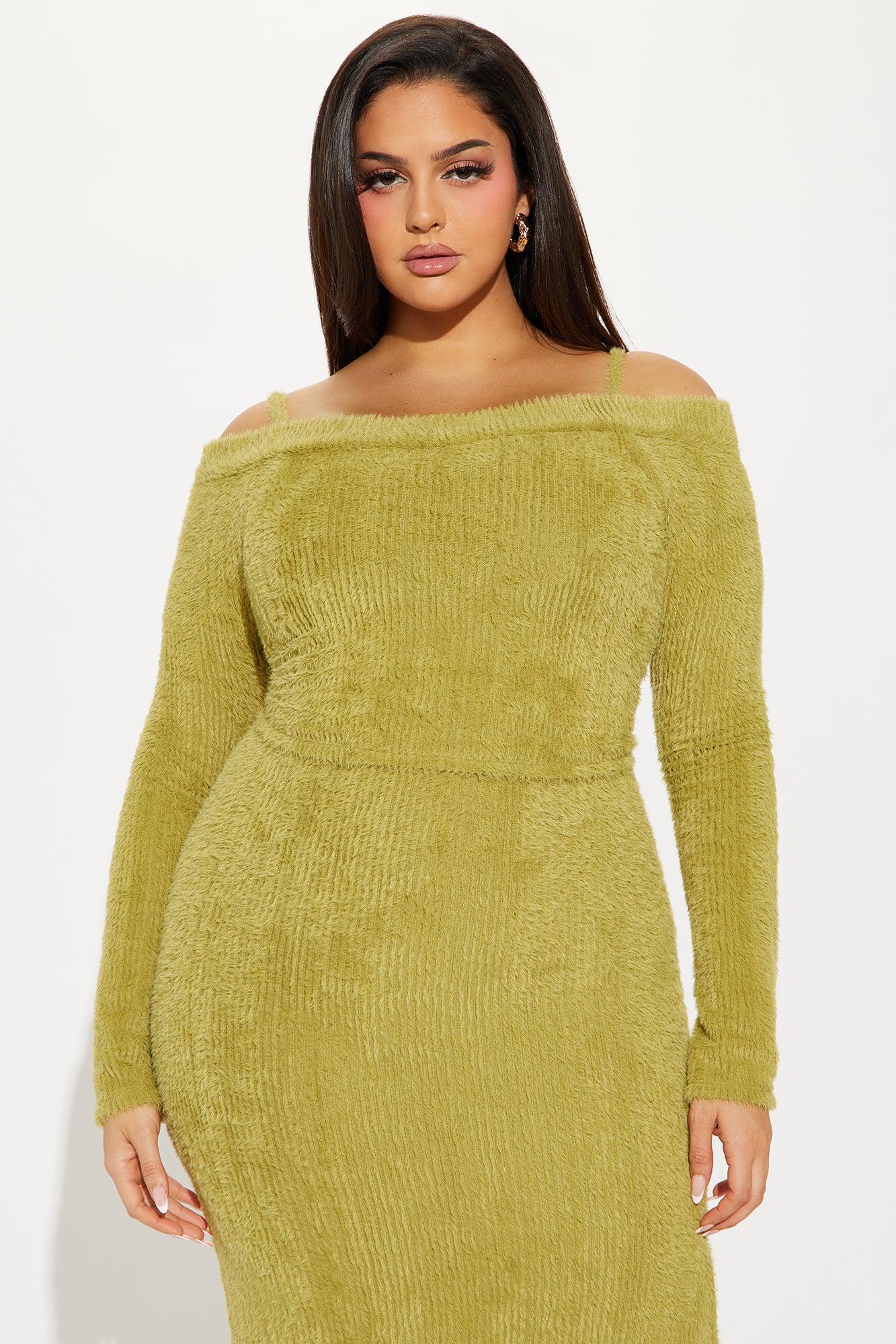 Fuzzy Feels Maxi Dress Set - Chartreuse Product Image