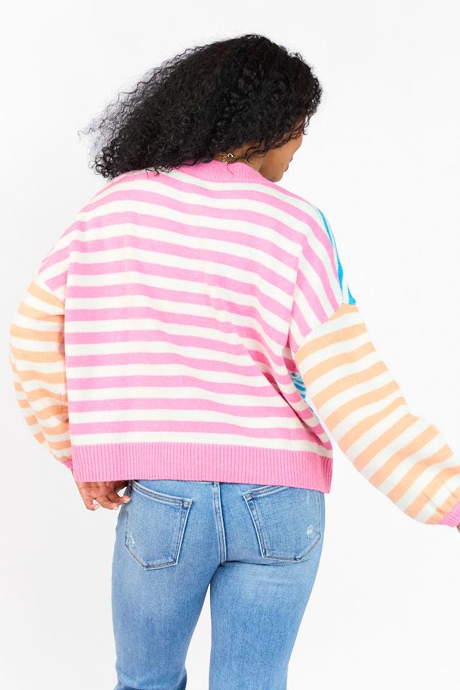 Delightful Days Blue, Pink, and Orange Multi Color Block Striped Sweater FINAL SALE Product Image