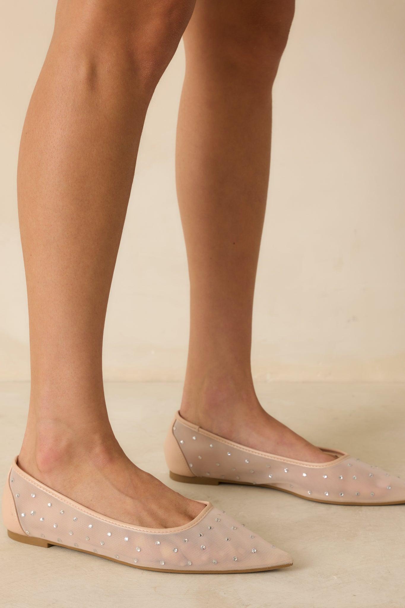 Shining Bright Nude Pointed Toe Mesh Ballet Flats Product Image