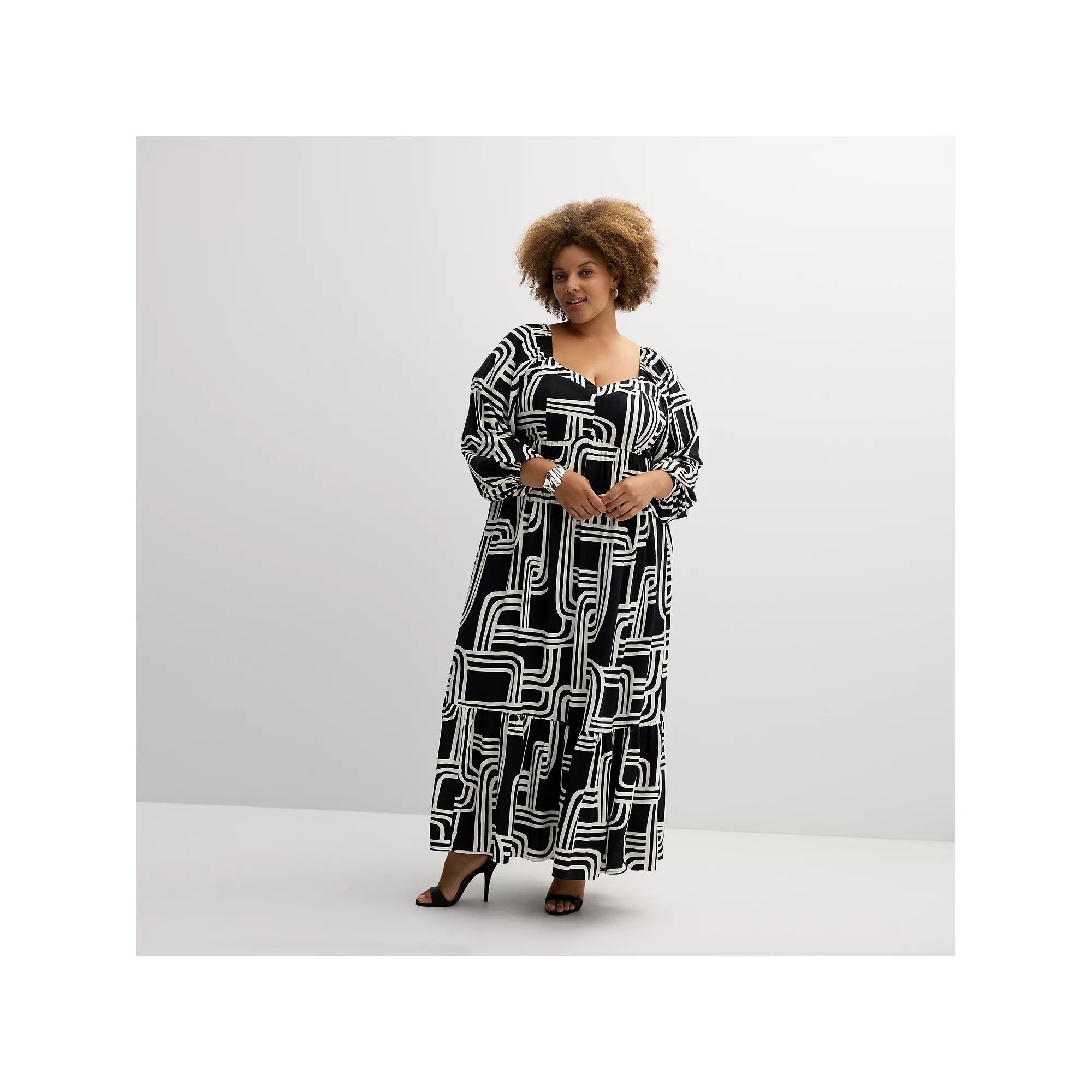 Plus Size Nine West Sweetheart Maxi Dress, Women's, Size: 0X, Black Relinked Lines Product Image