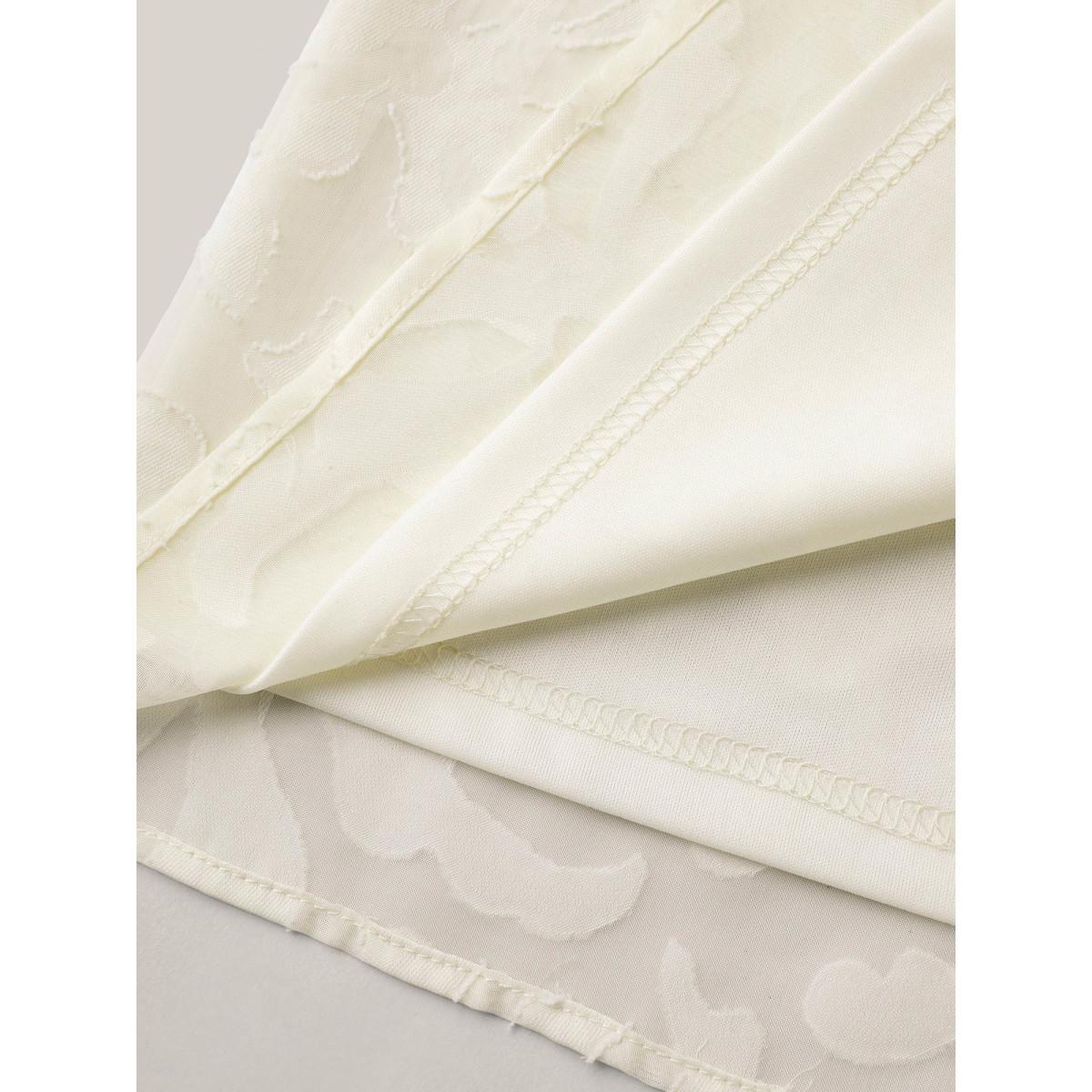 Plus Size Ivory Chiffon Floral Textured Ruffled Blouse Women Elegant Short sleeve Round Neck Everyday-Elegant Blouses BloomChic 30/6X Product Image