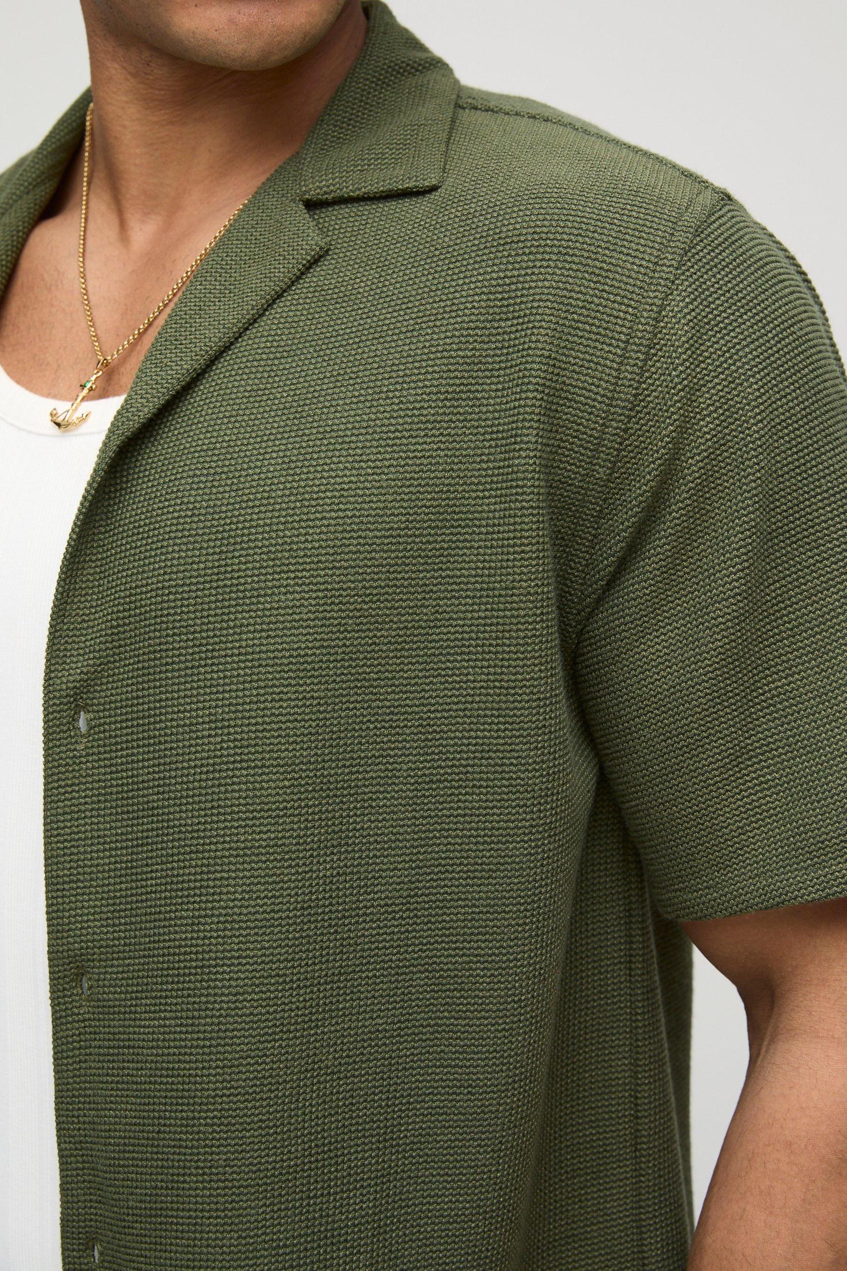 Regular Fit Honeycomb Waffle Revere Shirt | boohooMAN USA Product Image