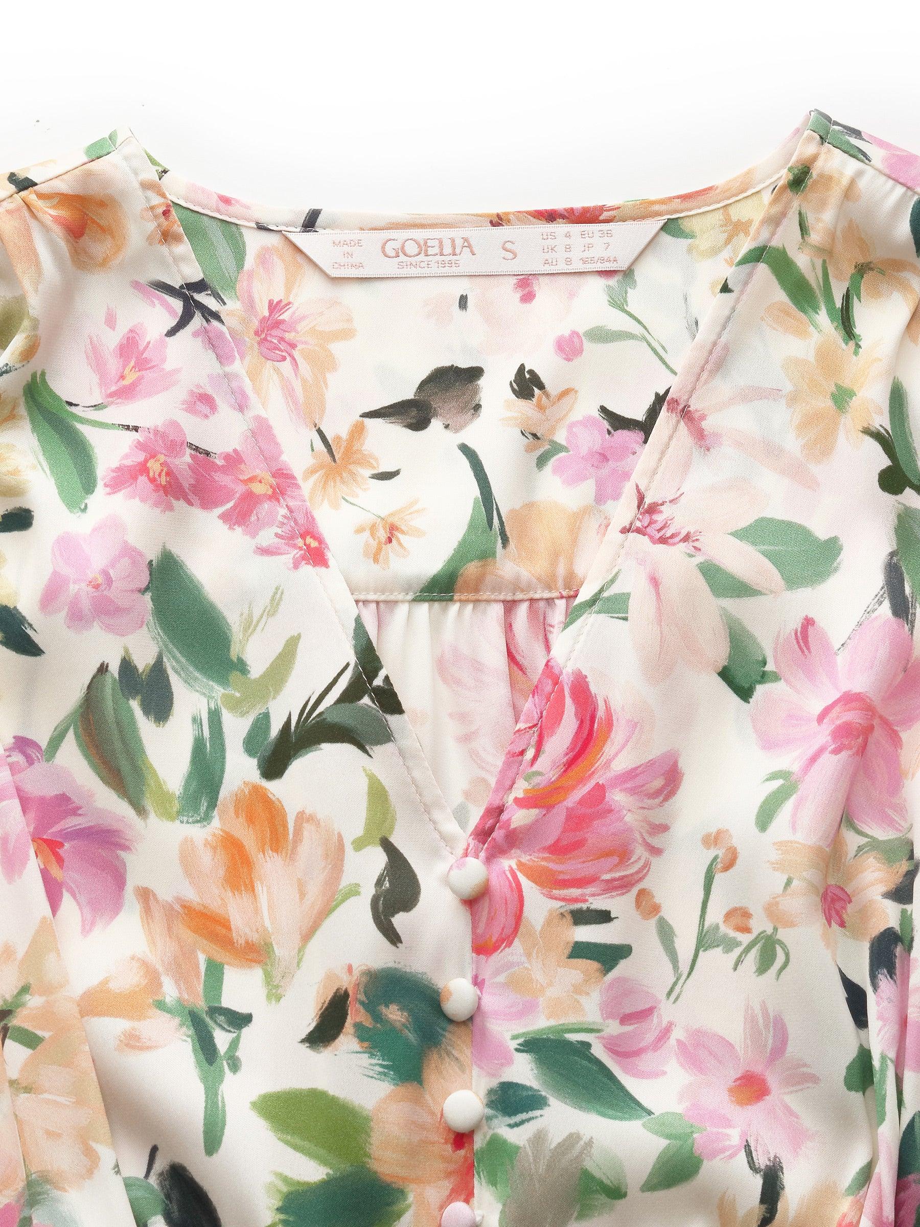 19MM Mulberry Silk Floral Print V-Neck Women Maxi Dress Product Image