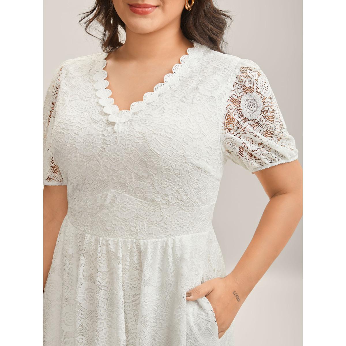 Plus Size Woven Textured Feel Cinched-Waist Midi Dress Originalwhite Women V-neck Short sleeve Curvy BloomChic 30/6X Product Image