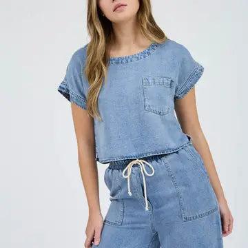 Denim High Waist Wide Leg Washed Chambray Jeans Pants Product Image