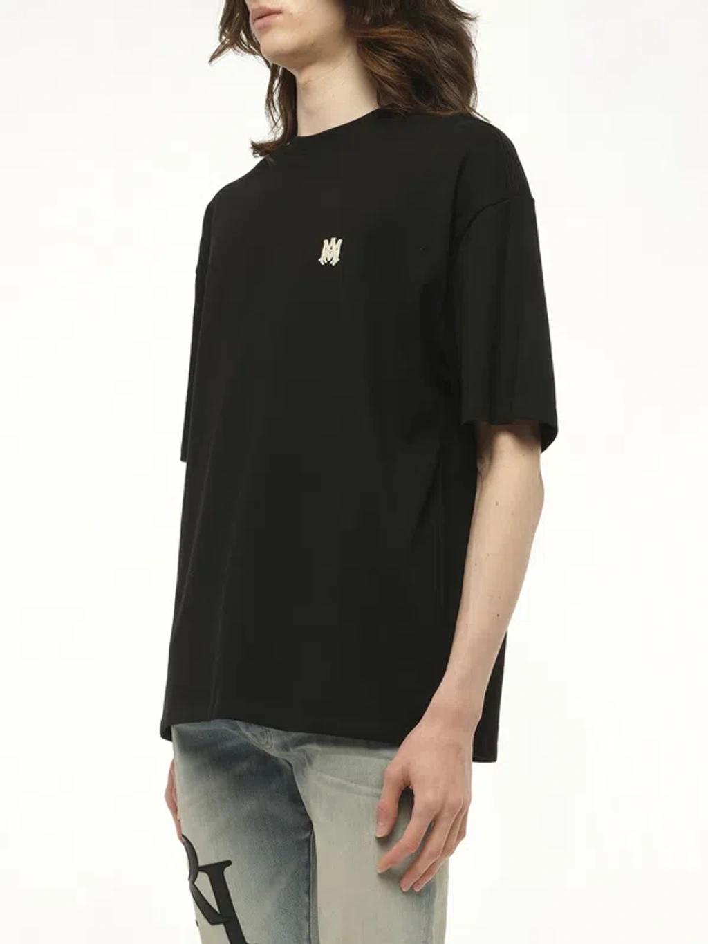 AMIRI Black Crewneck T-shirt With Logo Embroidery On The Front In Cotton Man Product Image