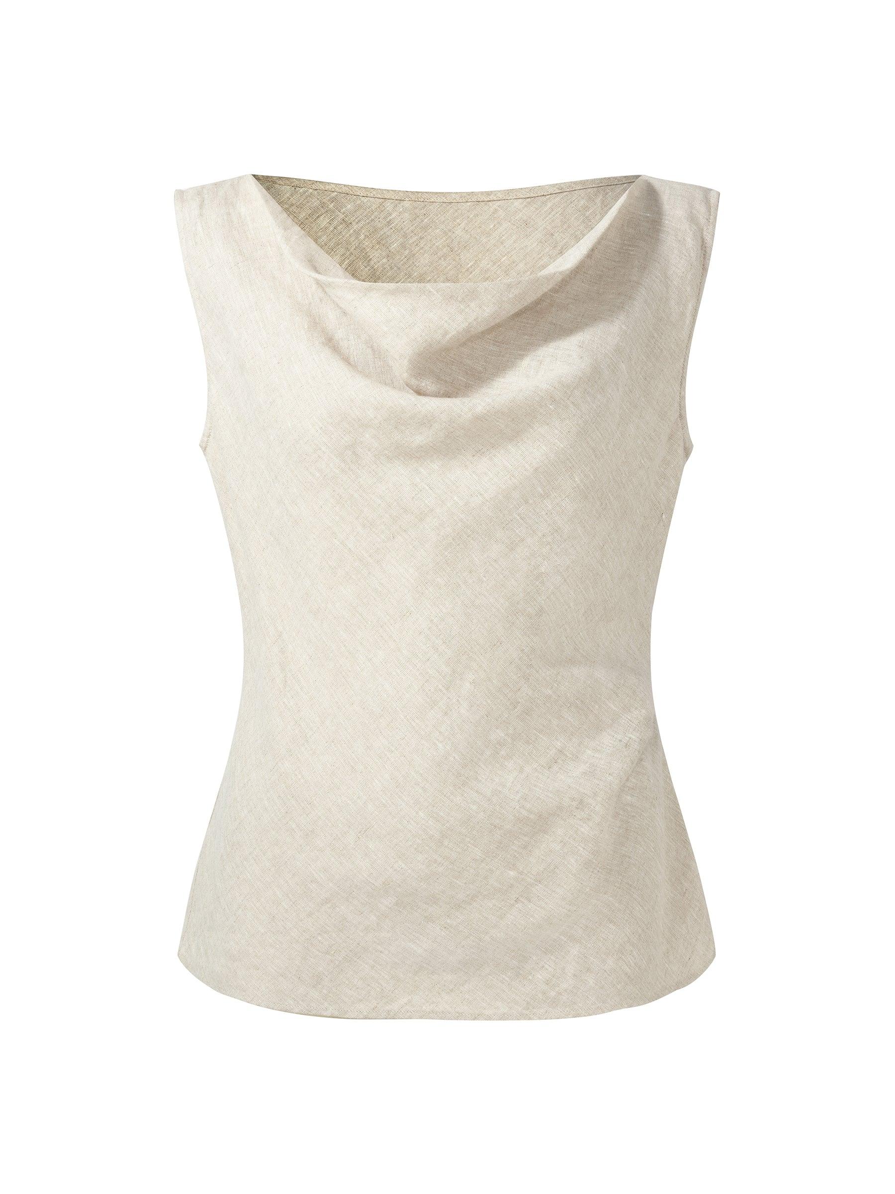 100% Linen Cowl Neck Women Tank Top Product Image