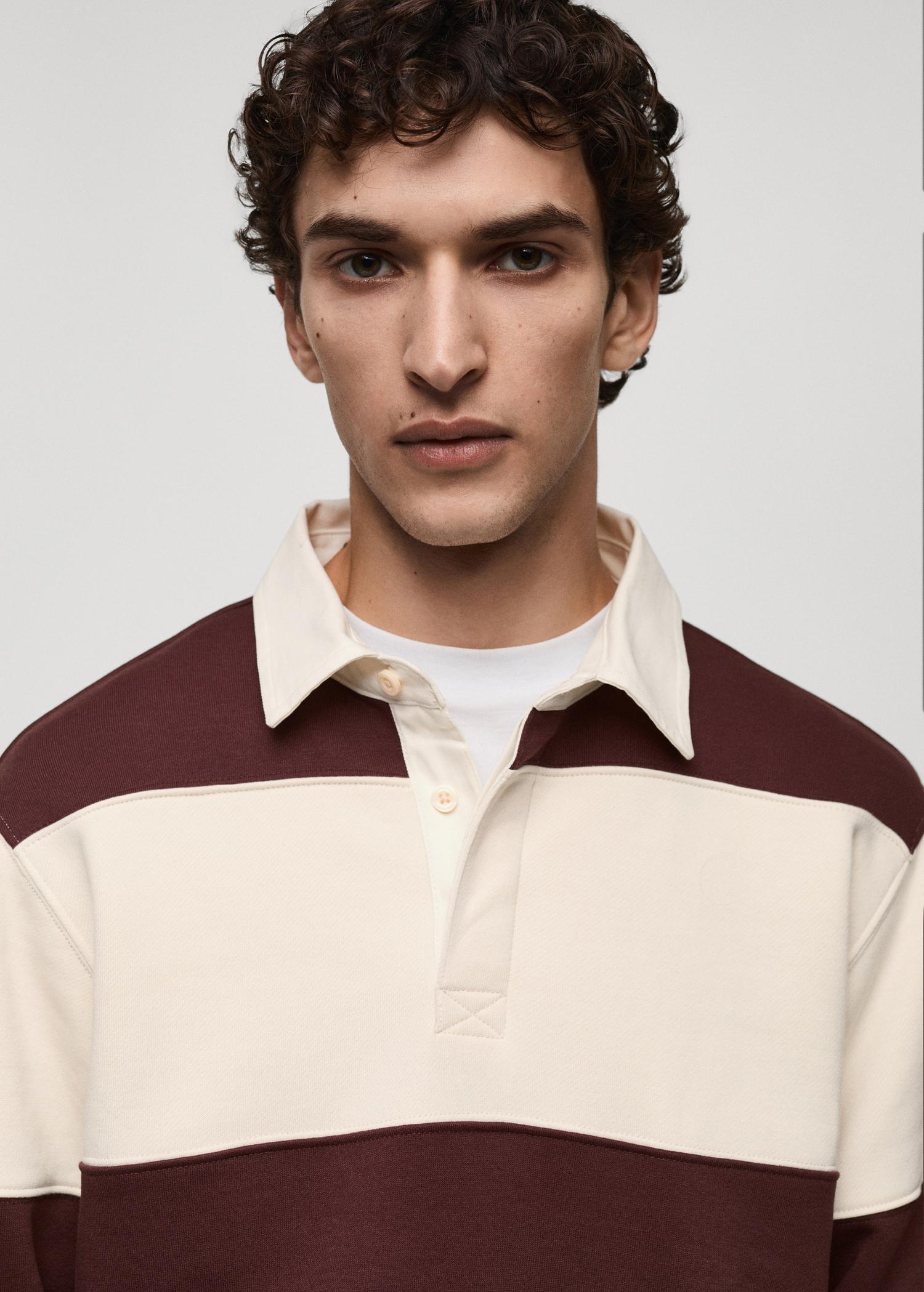 Striped cotton polo sweatshirt - Men | MANGO USA Product Image