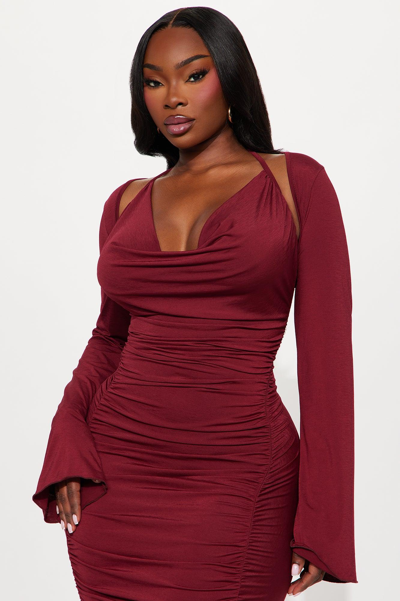 Carri Maxi Ruched Dress - Burgundy Female Product Image