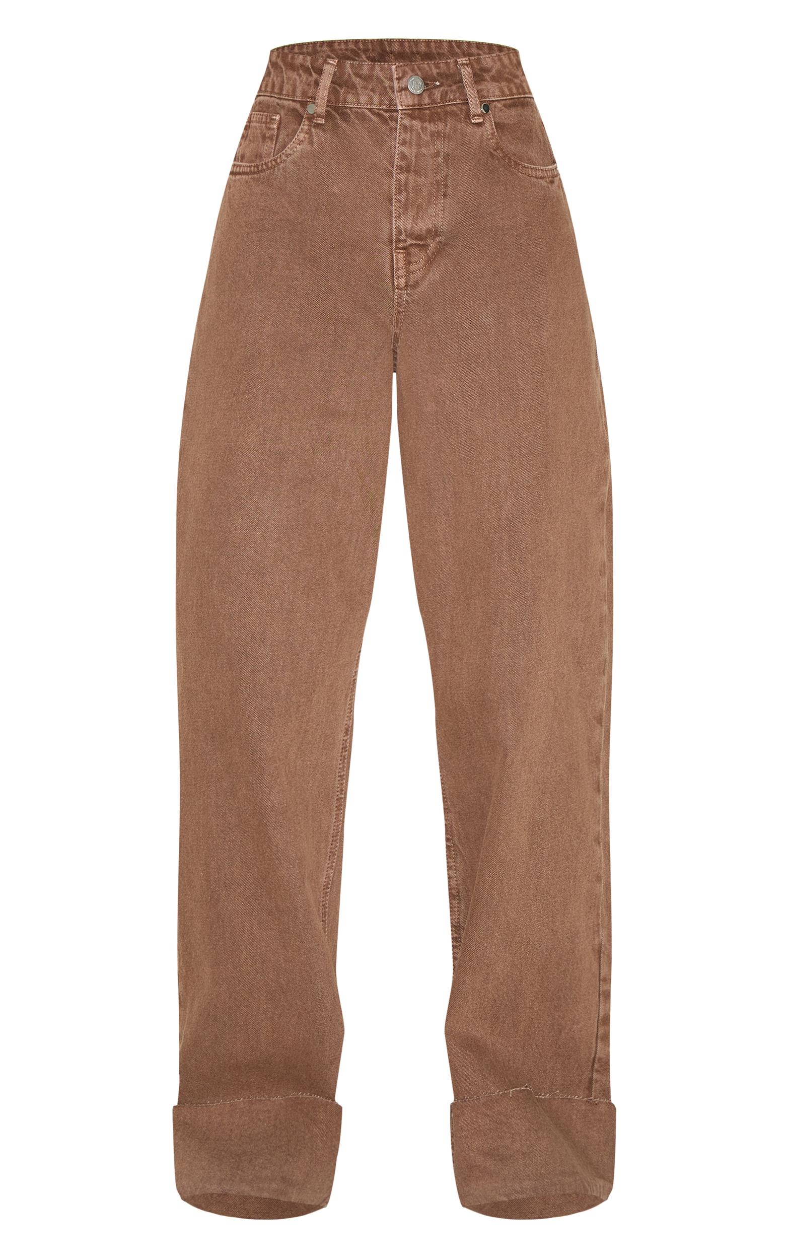 Washed Brown Turn Up Hem Jeans Product Image
