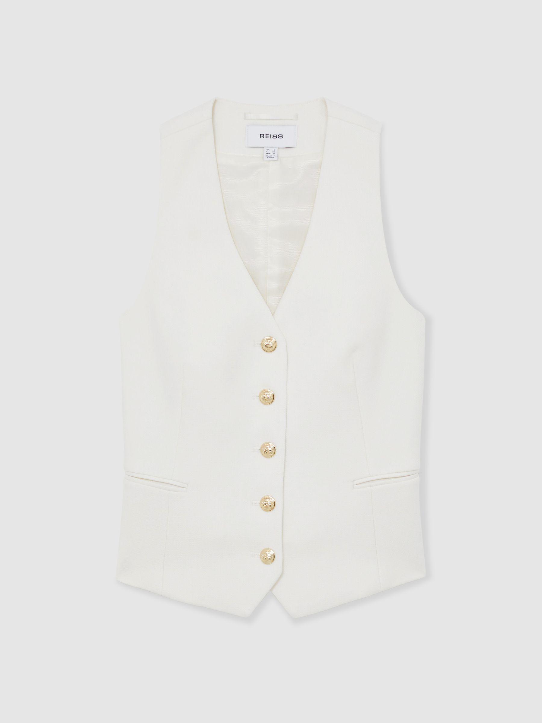 Single-Breasted Twill Waistcoat With Wool in White Product Image