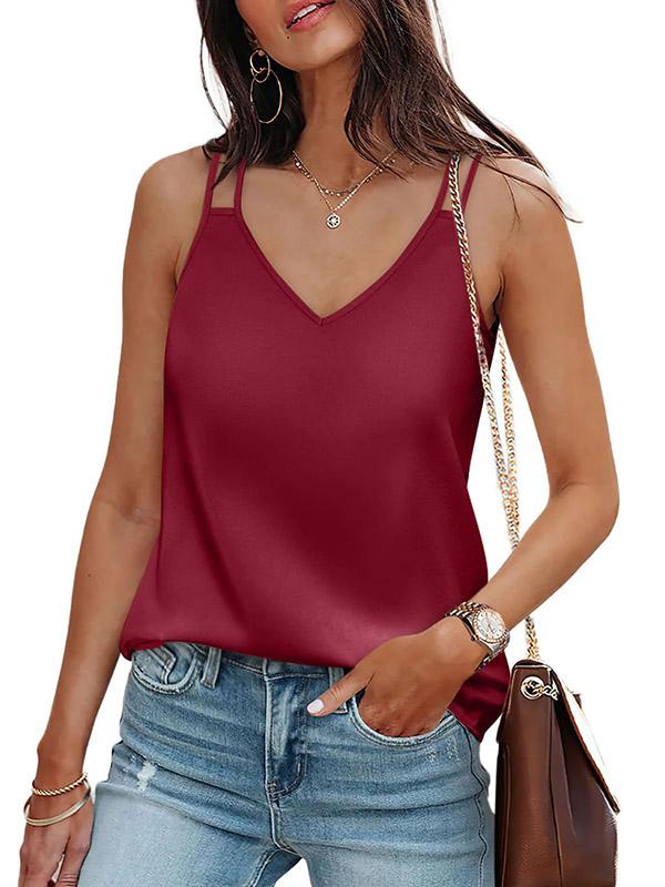 Loose Sleeveless Solid Color Spaghetti-Neck Vest Top Product Image