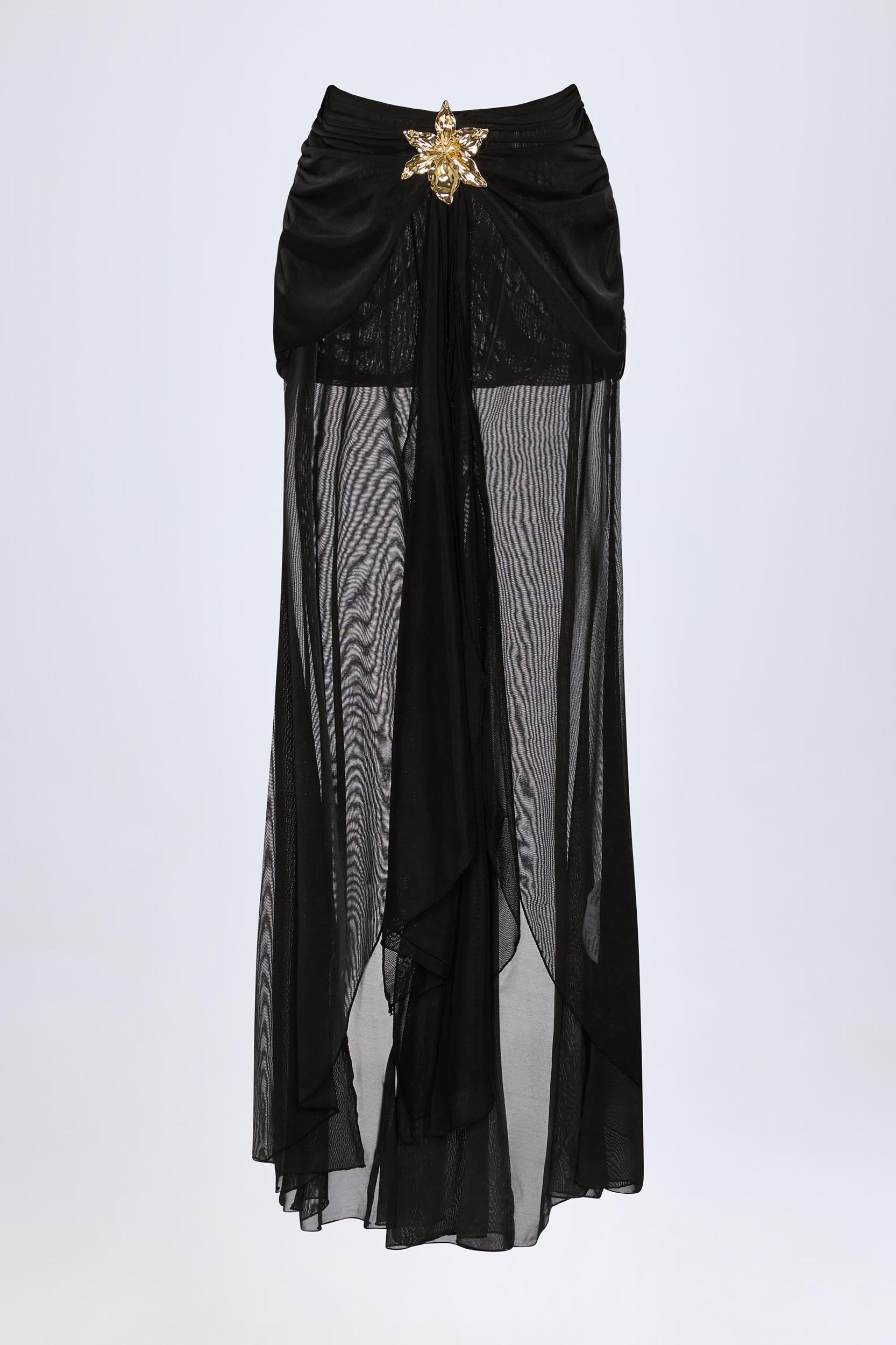 Ruched Hardware-Detail Fishtail Maxi Skirt in Black Product Image