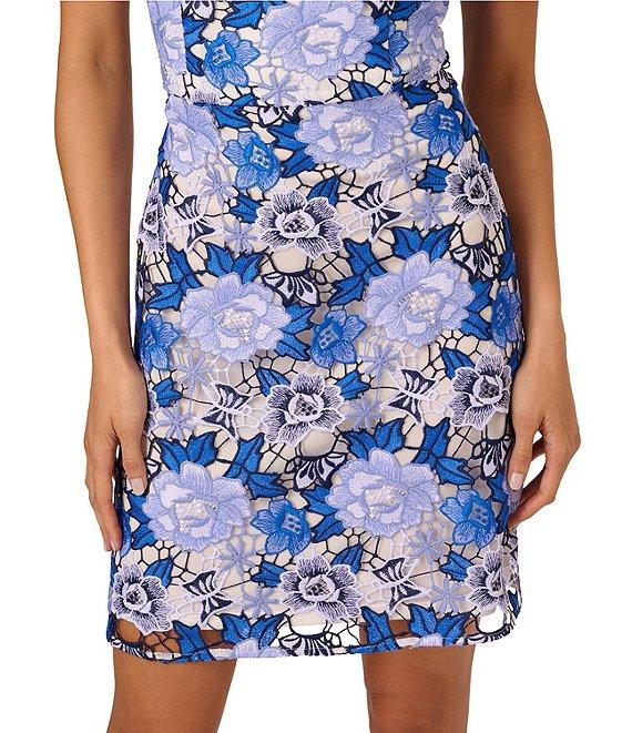 Adrianna Papell Illusion Crew Neck Flutter Sleeve Embroidered Lace Sheath Dress Product Image