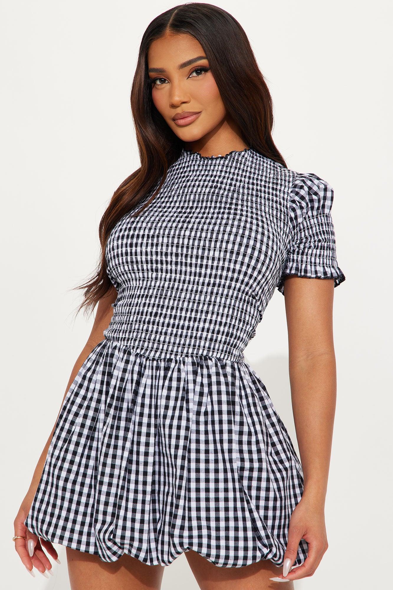 Malia Gingham Bubble Mini Dress - Black/White Product Image