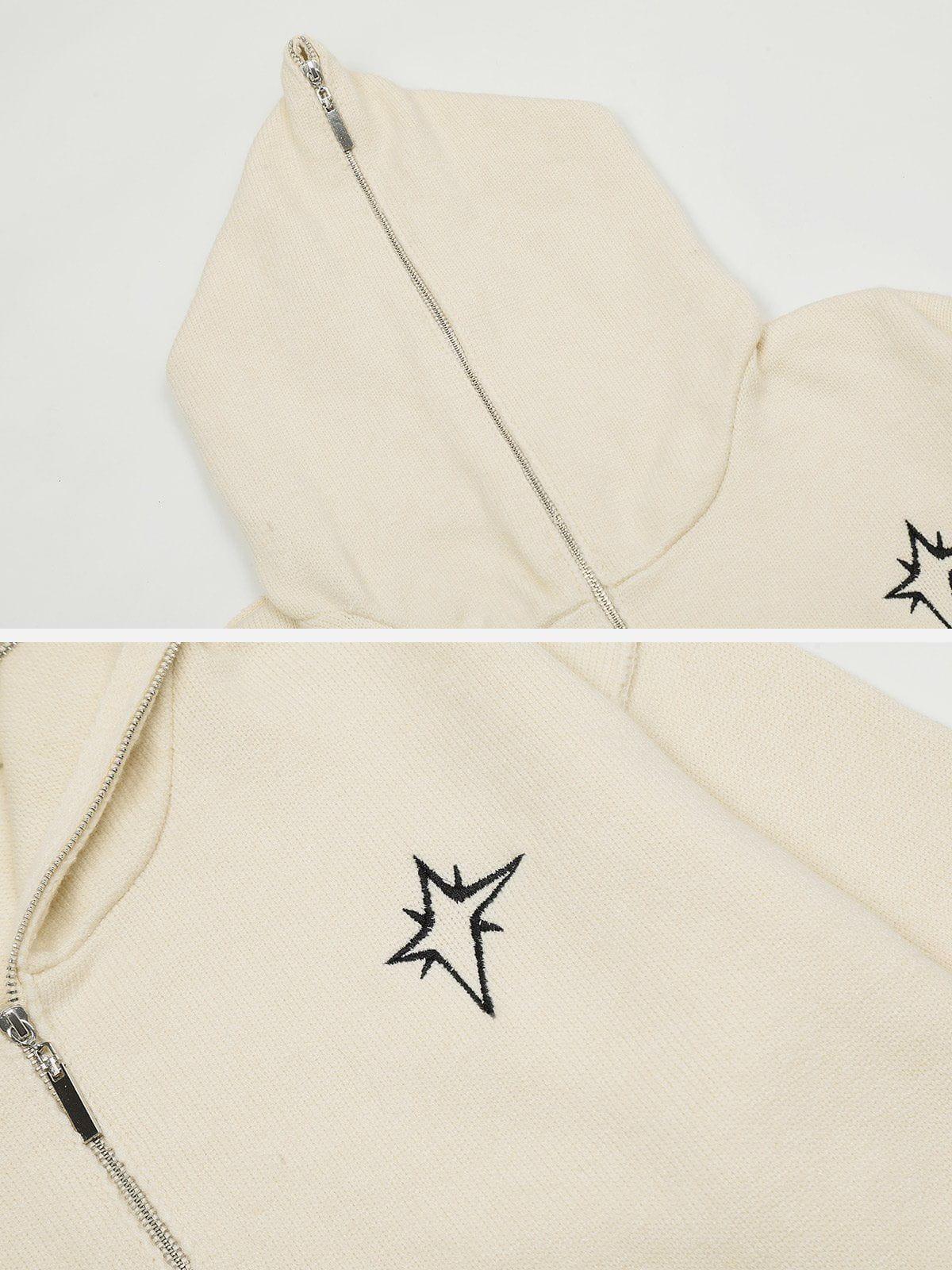 Aelfric Eden Long ZIP UP Star Embroidery Knit Hoodie Product Image