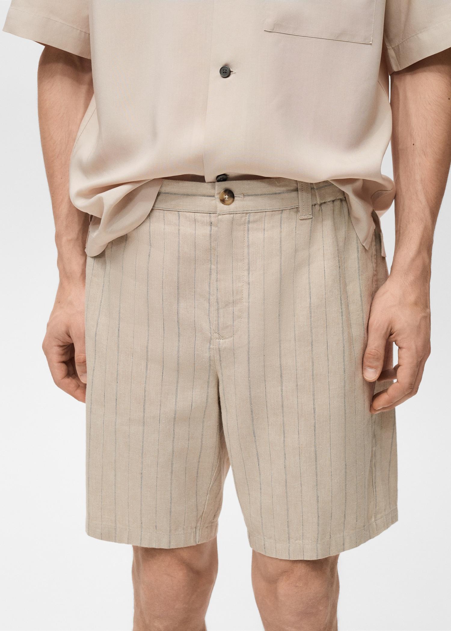 Striped linen-blend Bermuda shorts - Men | MANGO USA Product Image
