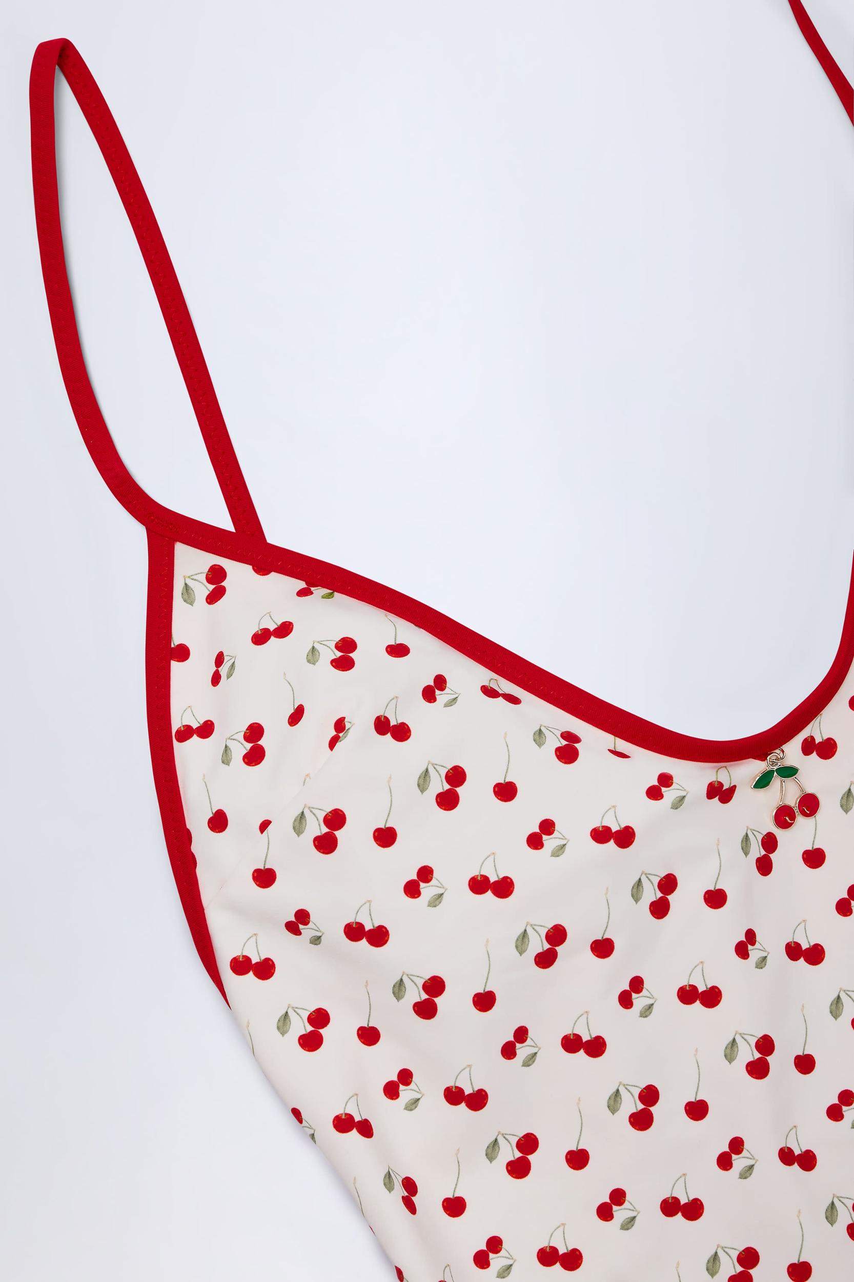 Charm-Detail Cross-Back Swimsuit in Cherry Print Product Image