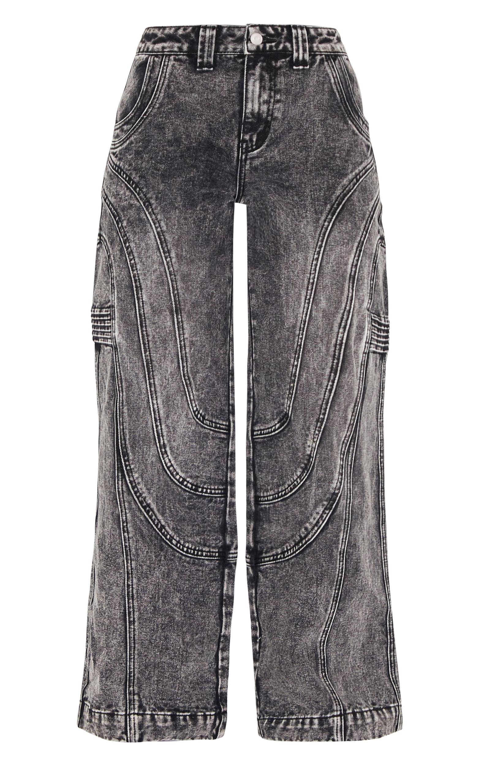 Petite Grey Panel Seam Detail Wide Leg Jeans Product Image