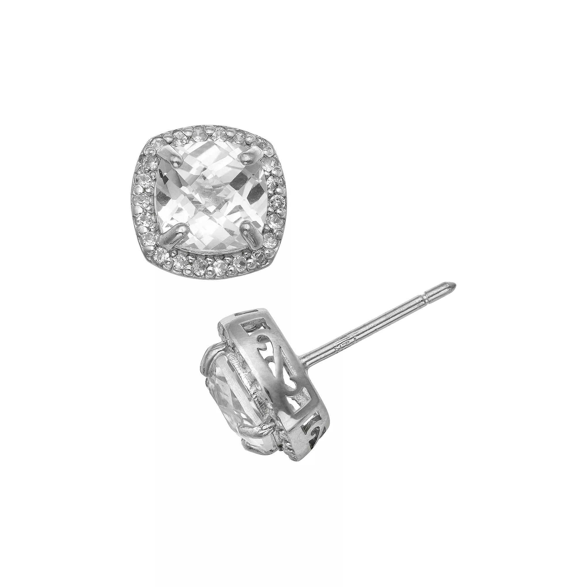 Designs by Gioelli Sterling Silver Lab-Created White Sapphire Halo Stud Earrings, Women's, Multi Product Image