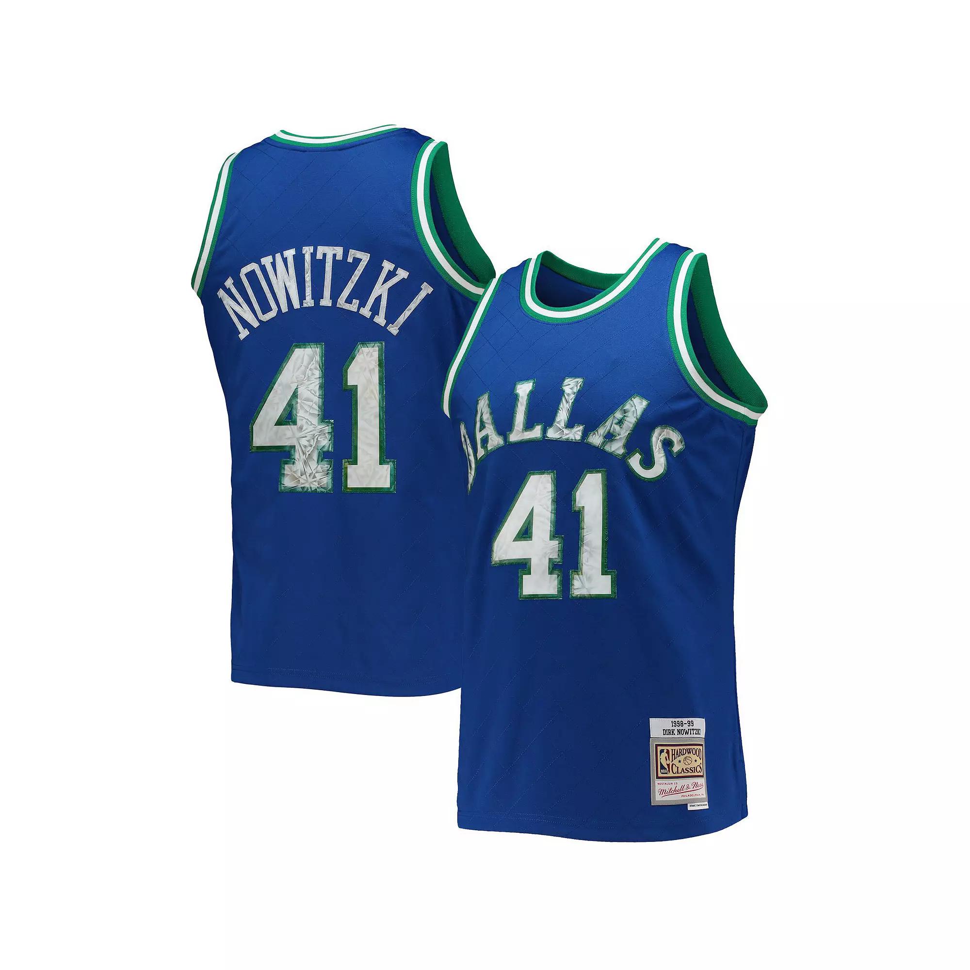 Men's Mitchell & Ness Dirk Nowitzki Blue Dallas Mavericks 1998-99 Hardwood Classics 75th Anniversary Diamond Swingman Jersey, Size: Small Product Image