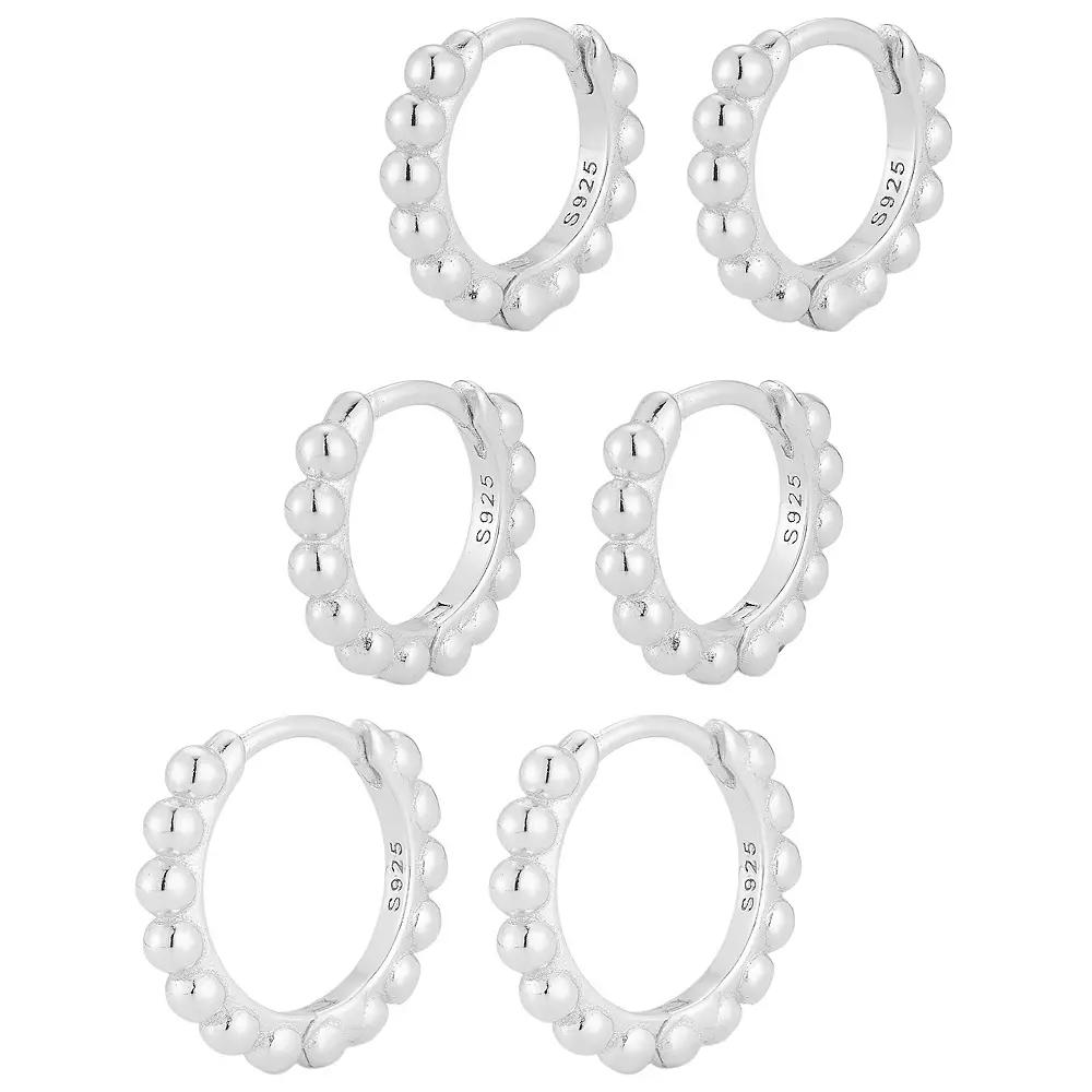Sunkissed Sterling Triple Bubble Huggie Hoop Earring Set, Women's, Silver Tone Product Image