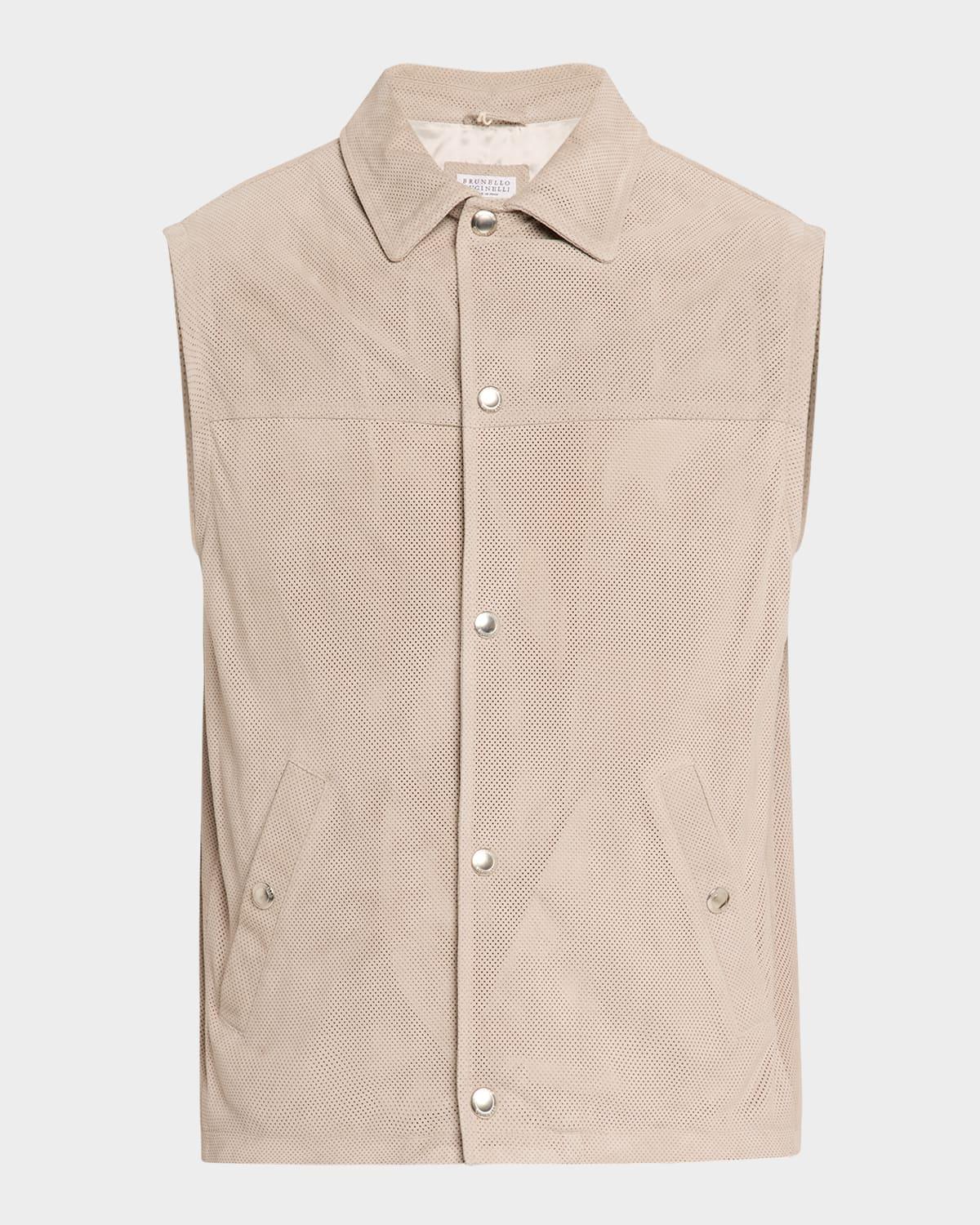 Men's Perforated Suede Snap-Front Vest Product Image