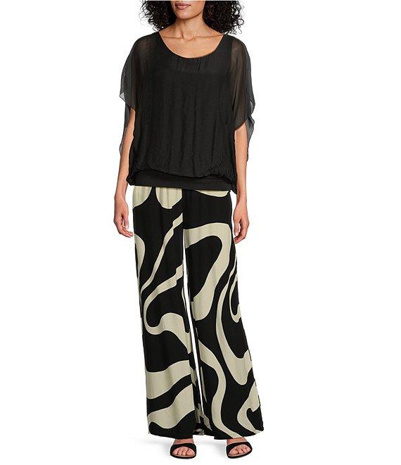 M Made in Italy Silky Crew Neck Short Sleeve Banded Hem Poncho Top Product Image