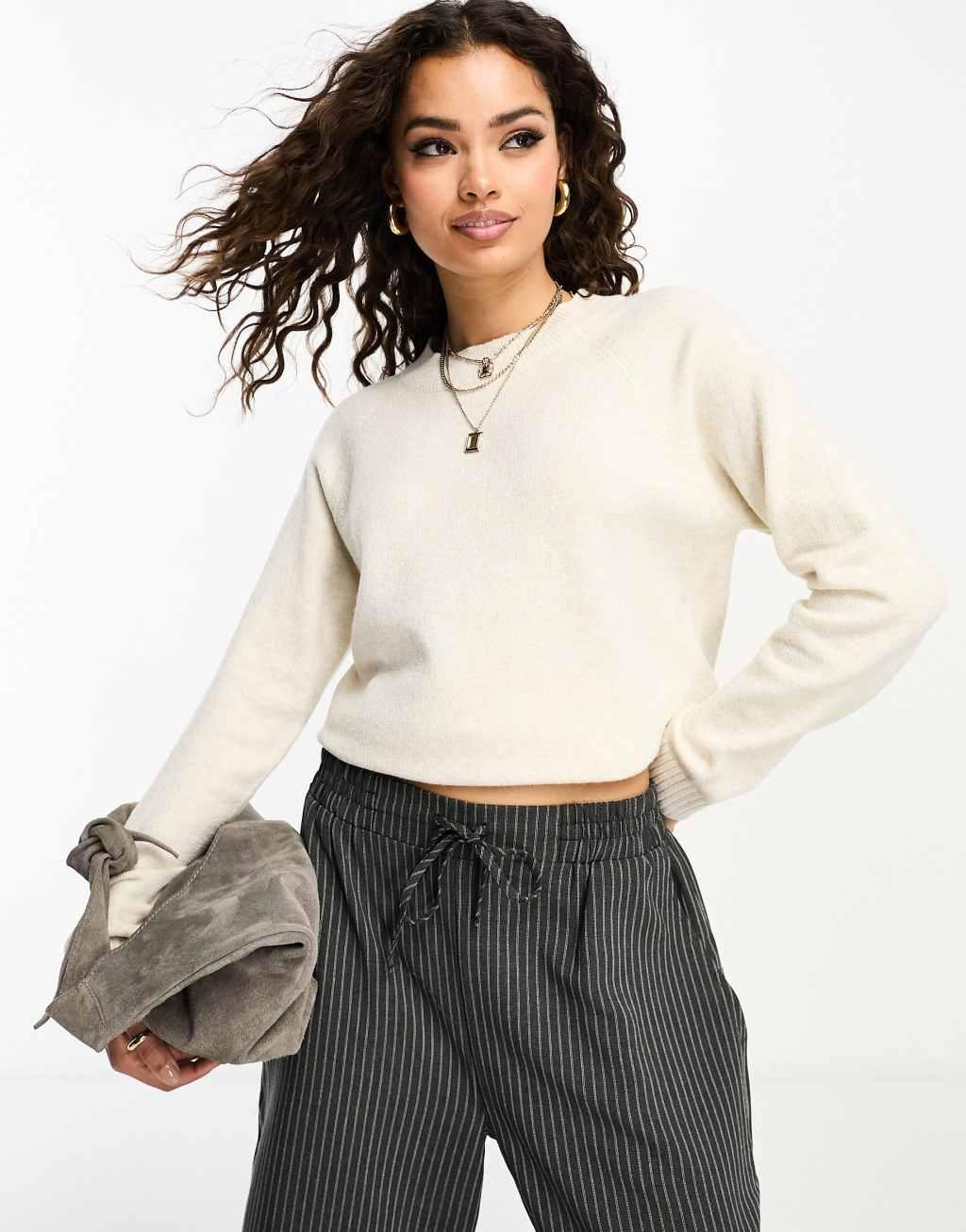 Vero Moda Petite round neck sweater in cream Product Image