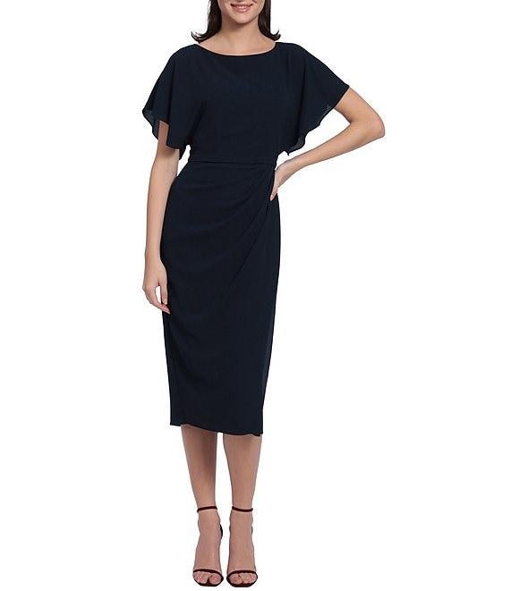 Maggy London Crew Neck Short Dolman Sleeve Faux Wrap Midi Sheath Dress Product Image
