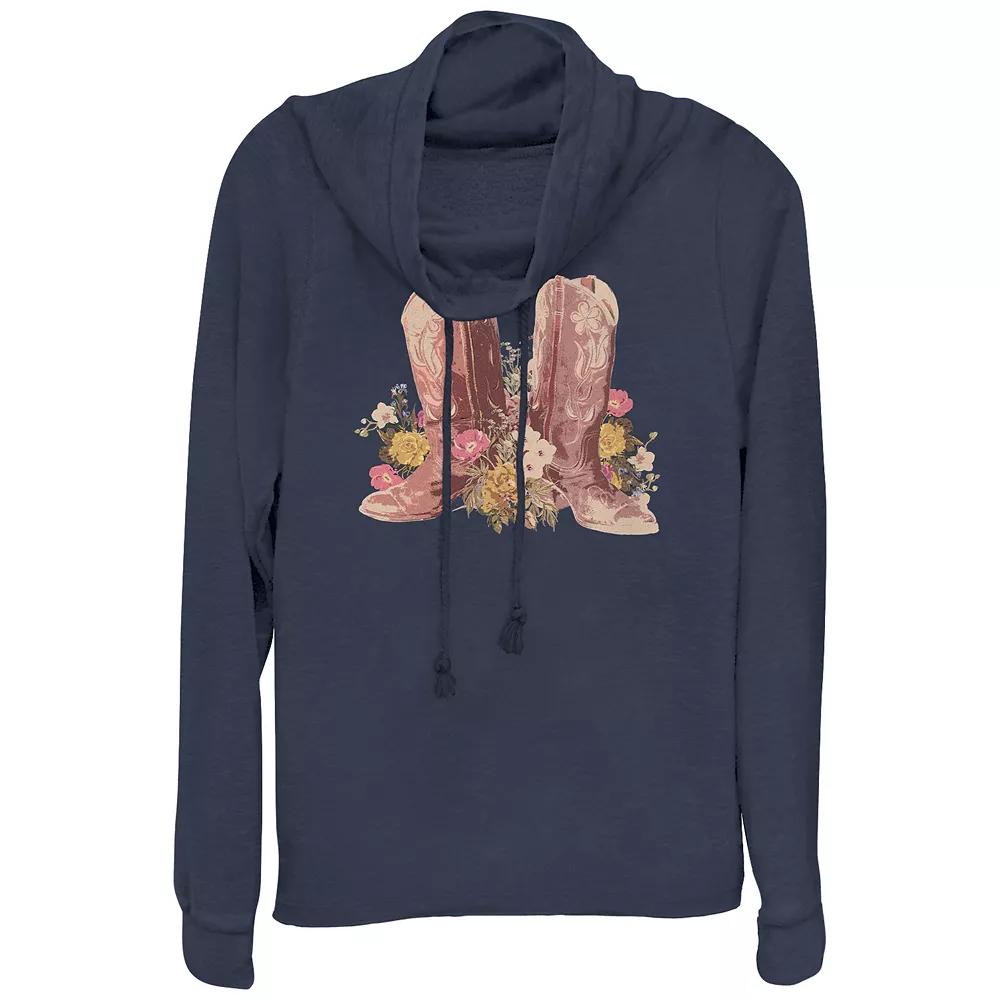 Women's Plus Cowgirl Boots And Flowers Cowlneck Graphic Lightweight Long Sleeve, Girl's,  Product Image